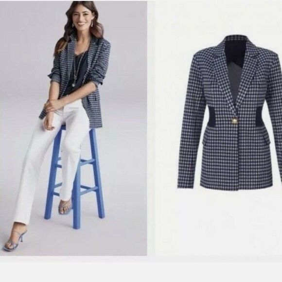 Cabi Checkup Blazer #5848 Navy & Periwinkle blue - Picture 1 of 14